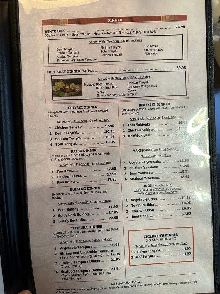 Yuri Japanese Restaurant - Cary, NC menu_pic