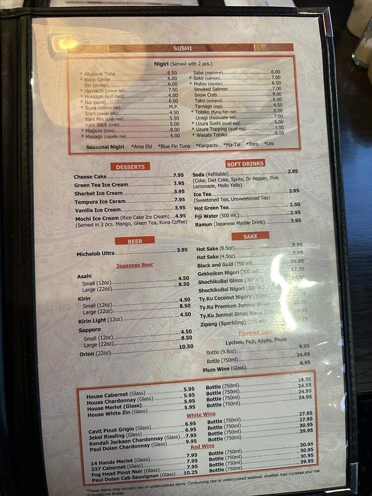 Yuri Japanese Restaurant - Cary, NC menu_pic
