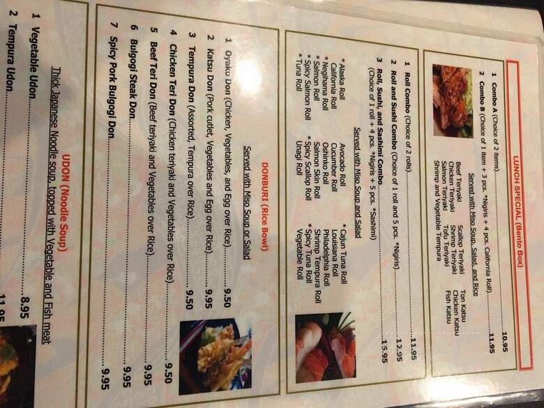 Yuri Japanese Restaurant - Cary, NC menu_pic
