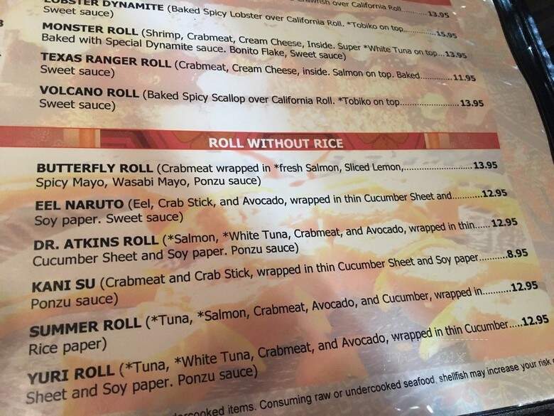 Yuri Japanese Restaurant - Cary, NC menu_pic