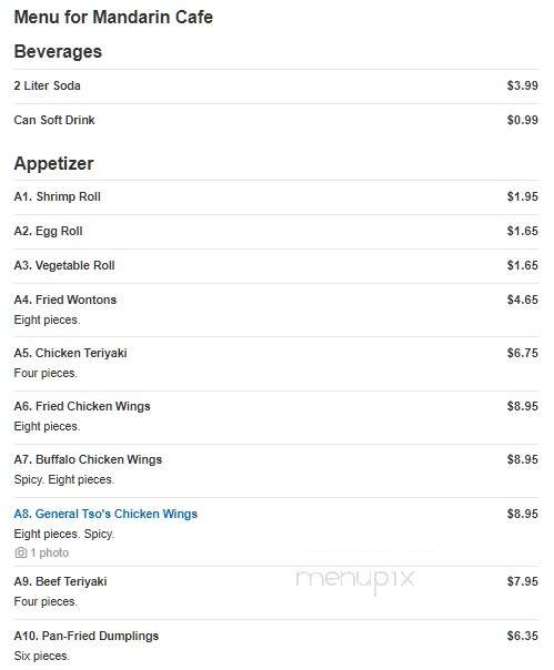 Mandarin Cafe - Kennesaw, GA menu_pic