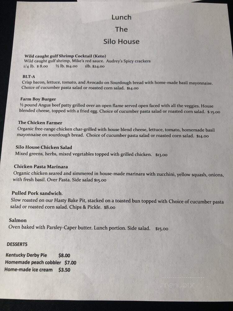 The Silo House Restaurant - San Angelo, TX menu_pic
