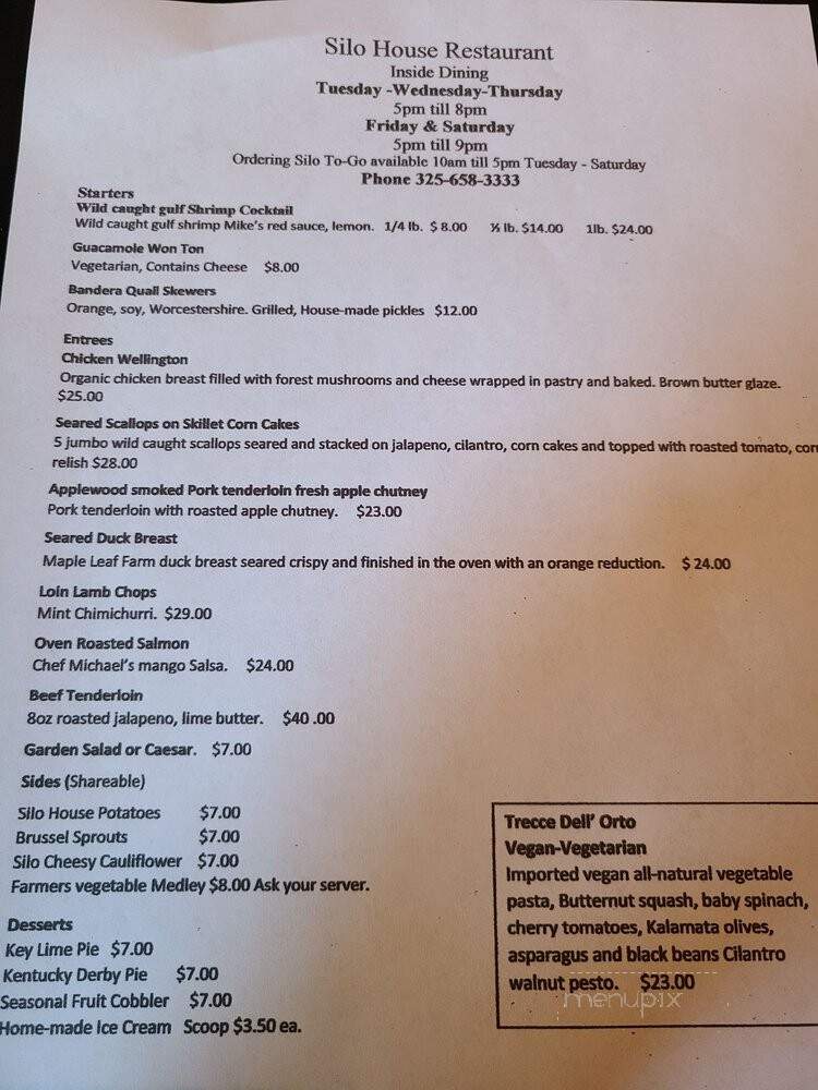 The Silo House Restaurant - San Angelo, TX menu_pic