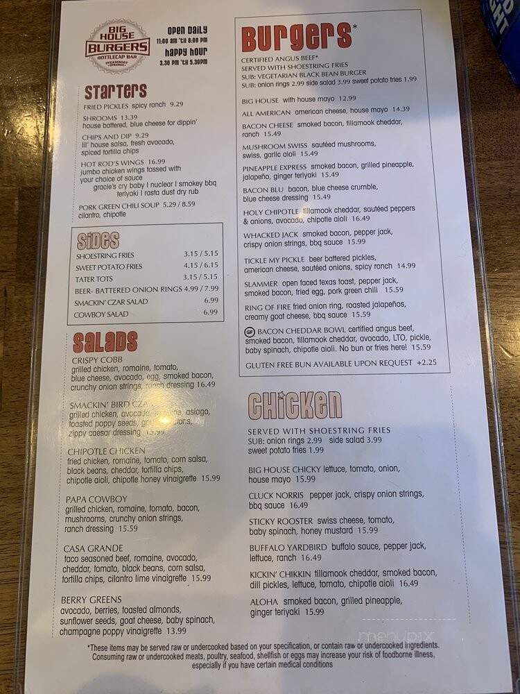 Big House Burgers Bottlecap Bar - Steamboat Springs, CO menu_pic