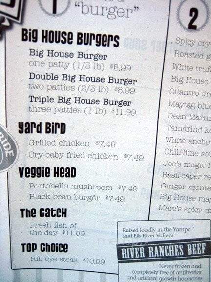Big House Burgers Bottlecap Bar - Steamboat Springs, CO menu_pic