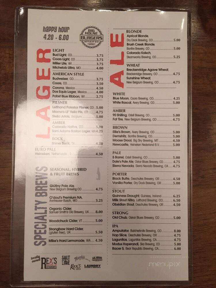 Big House Burgers Bottlecap Bar - Steamboat Springs, CO menu_pic