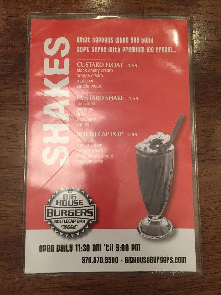 Big House Burgers Bottlecap Bar - Steamboat Springs, CO menu_pic