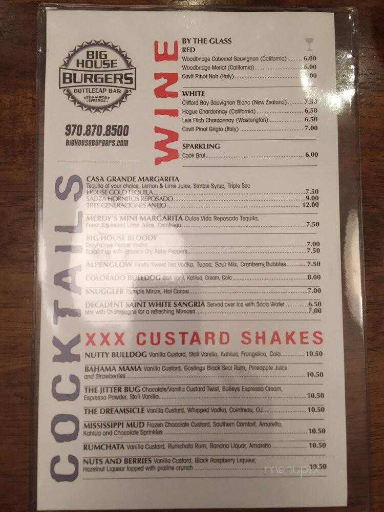 Big House Burgers Bottlecap Bar - Steamboat Springs, CO menu_pic