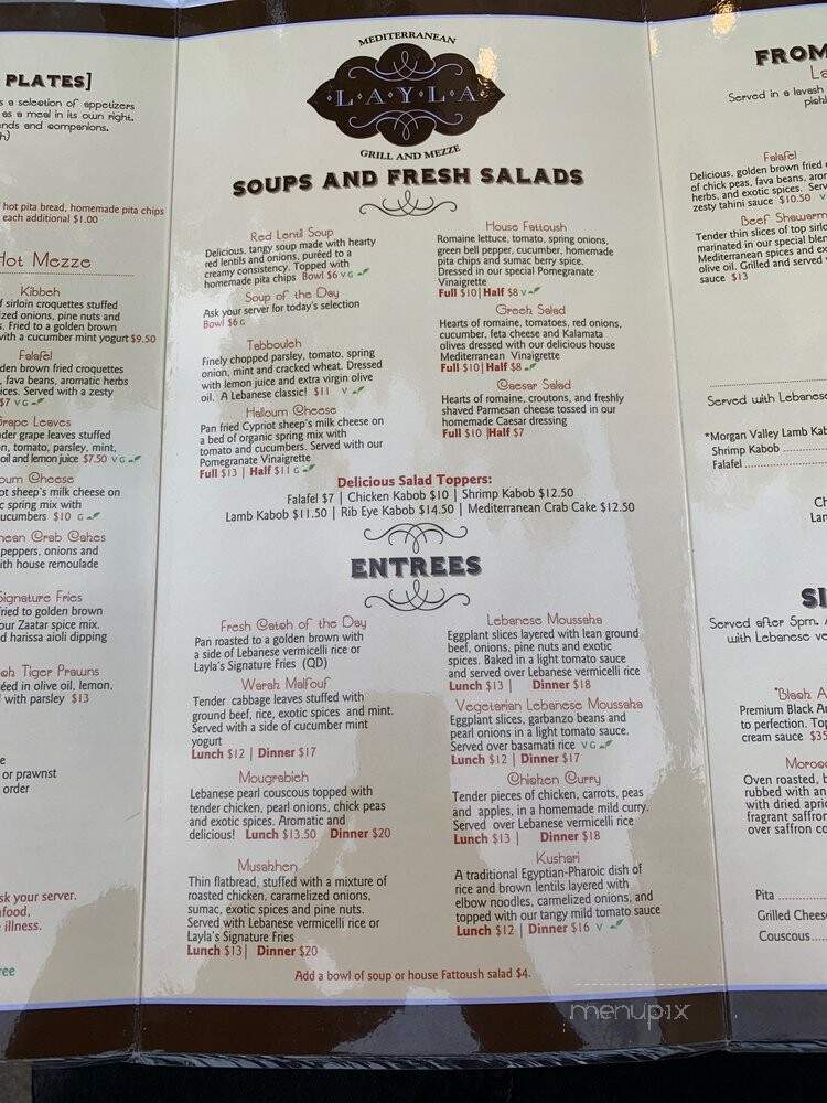 Layla Mediterranean Grill and Mezze - Holladay, UT menu_pic