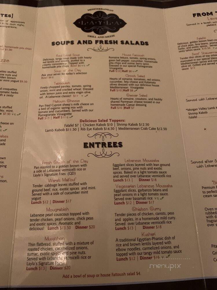 Layla Mediterranean Grill and Mezze - Holladay, UT menu_pic