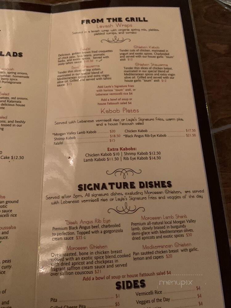 Layla Mediterranean Grill and Mezze - Holladay, UT menu_pic