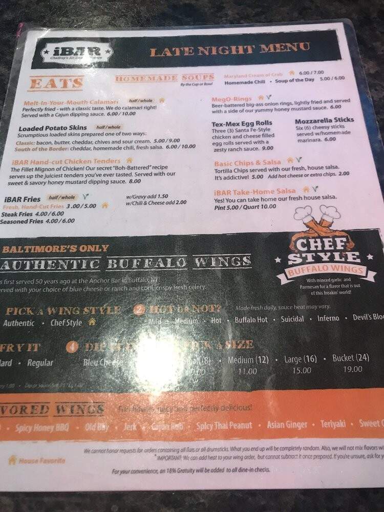 iBar Baltimore - Baltimore, MD menu_pic