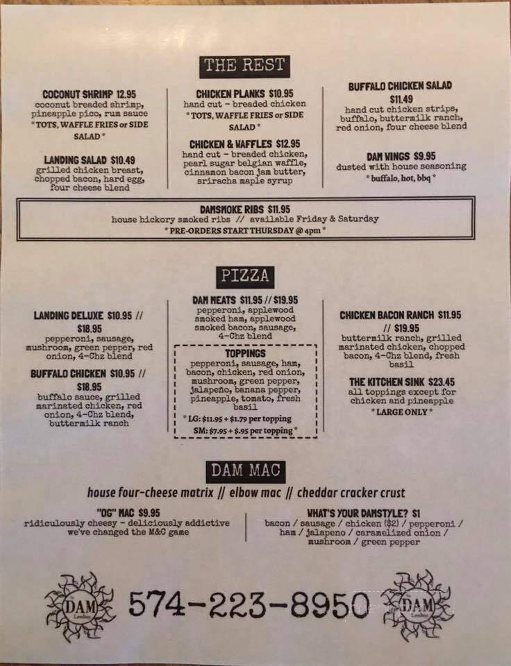 Dam Landing Restaurant Tavern - Rochester, IN menu_pic