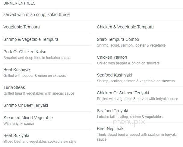Shiro Sushi & Hibachi - Great Barrington, MA menu_pic