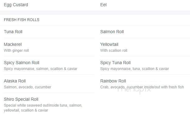 Shiro Sushi & Hibachi - Great Barrington, MA menu_pic