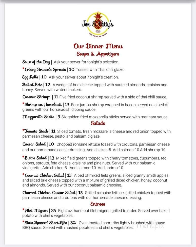 Jon and Patty's - Ocean City, NJ menu_pic