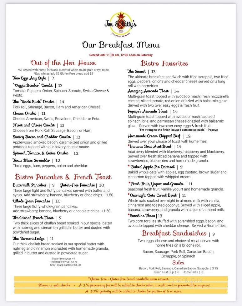 Jon and Patty's - Ocean City, NJ menu_pic