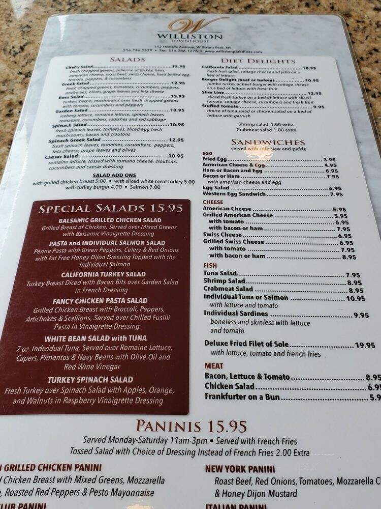 Williston Town House Diner - Williston Park, NY menu_pic