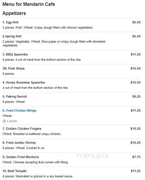 Mandarin Cafe - Natick, MA menu_pic