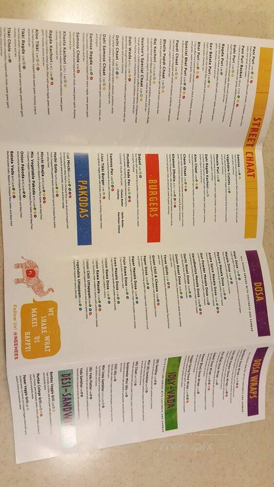 Neehee's Indian Vegetarian Street Food - Canton, MI menu_pic