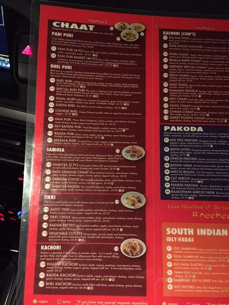 Neehee's Indian Vegetarian Street Food - Canton, MI menu_pic