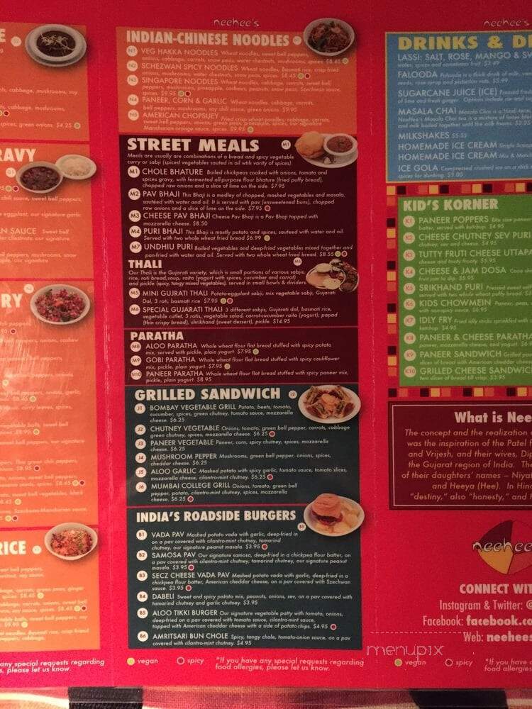 Neehee's Indian Vegetarian Street Food - Canton, MI menu_pic