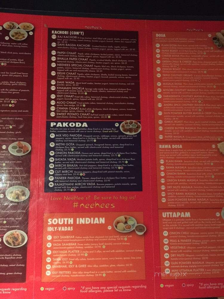 Neehee's Indian Vegetarian Street Food - Canton, MI menu_pic