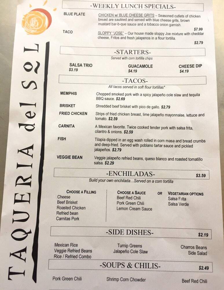 Taqueria Del Sol - Athens, GA menu_pic