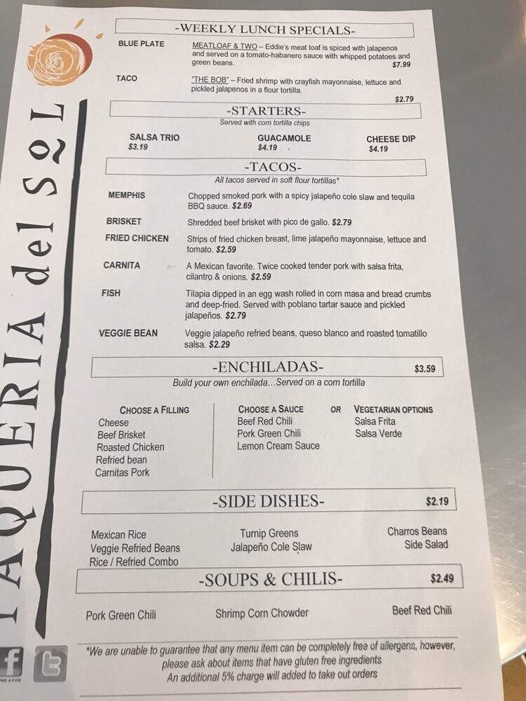 Taqueria Del Sol - Athens, GA menu_pic