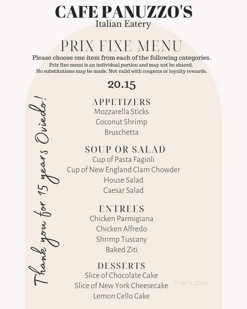 Cafe Panuzzo's Italian Eatery - Oviedo, FL menu_pic