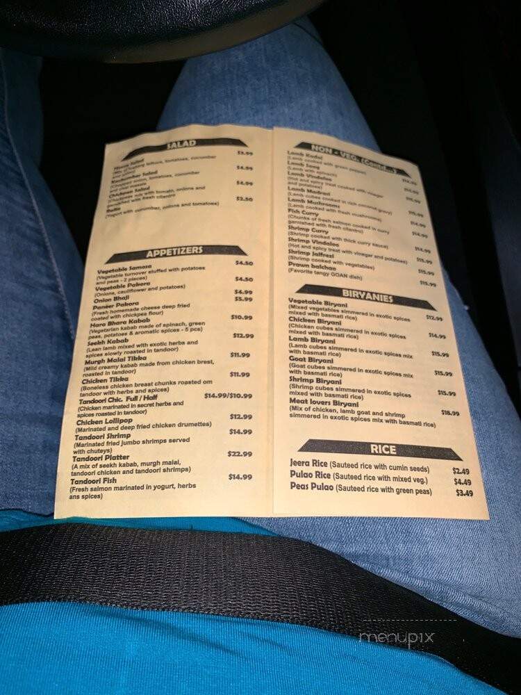 The Taj of India - Augusta, GA menu_pic