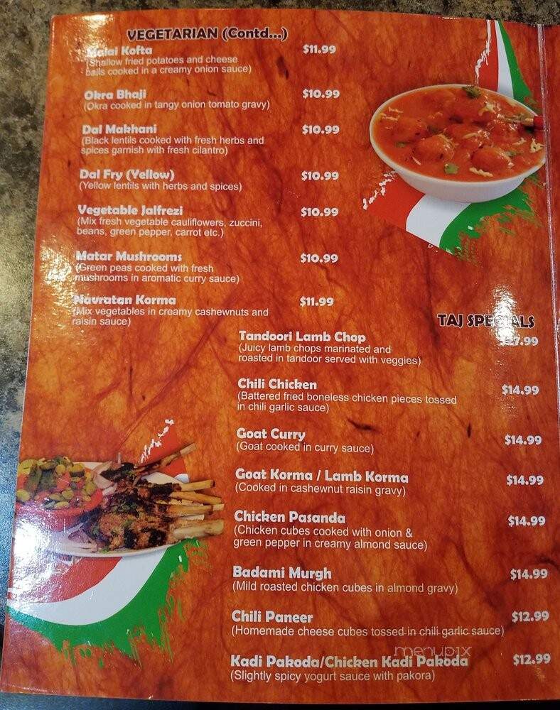 The Taj of India - Augusta, GA menu_pic