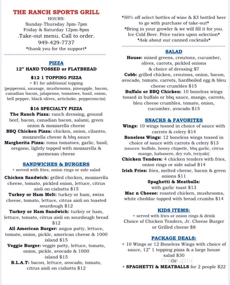 The Ranch Sports Grill - Ladera Ranch, CA menu_pic