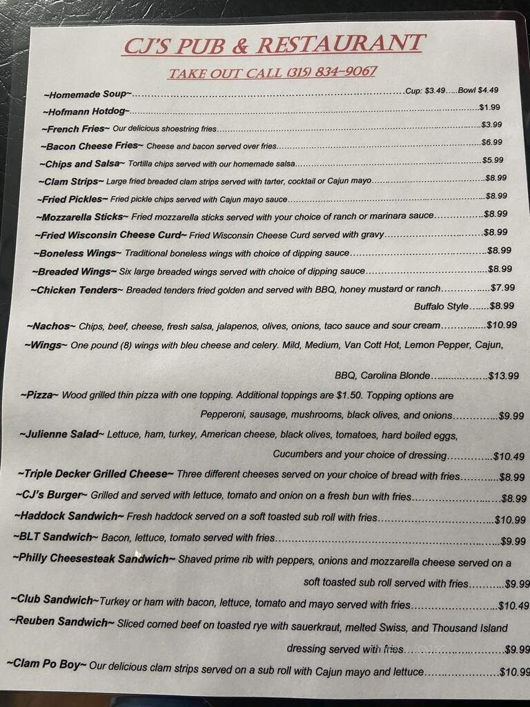 C J's Pub - Weedsport, NY menu_pic
