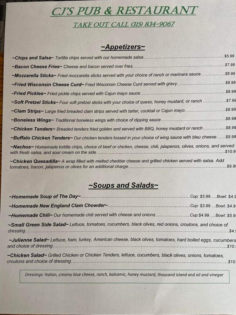 C J's Pub - Weedsport, NY menu_pic