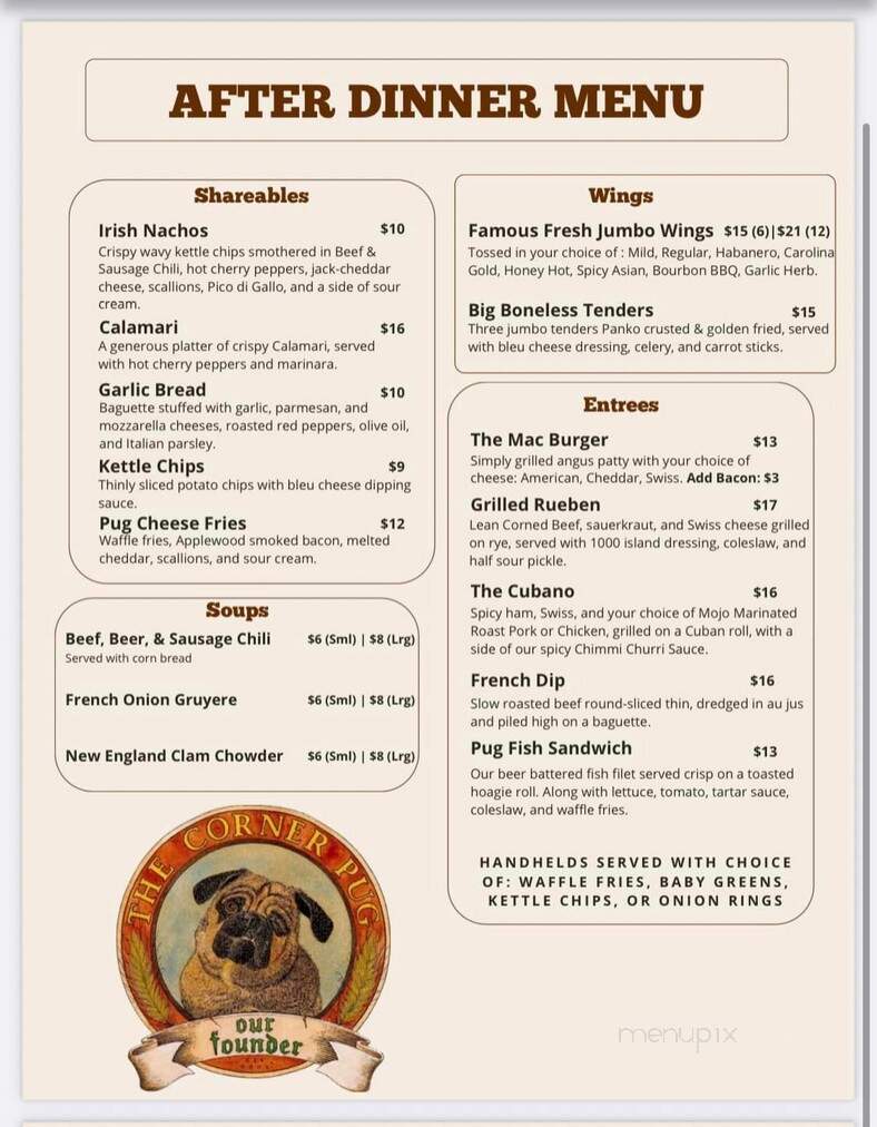 Corner Pub - West Hartford, CT menu_pic