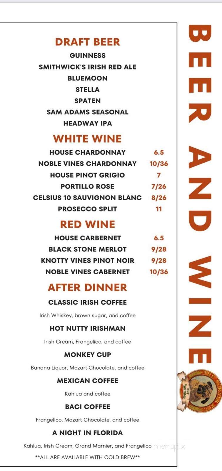 Corner Pub - West Hartford, CT menu_pic