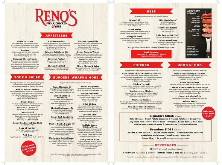 Reno's Roadhouse - Morehead, KY menu_pic