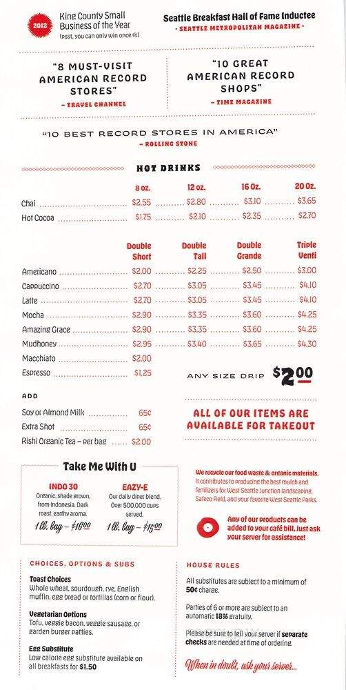 Easy Street Records and Cafe - Seattle, WA menu_pic