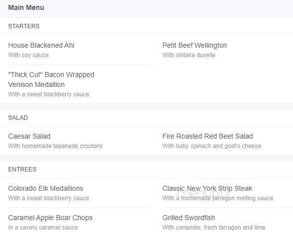 Double Black Diamond Steak House - Brian Head, UT menu_pic