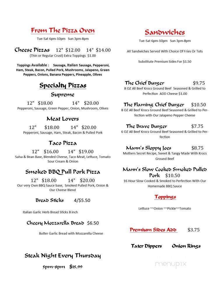 Teepee Tavern - Terre Haute, IN menu_pic