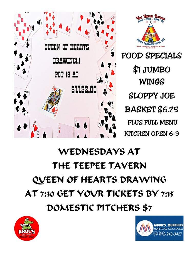 Teepee Tavern - Terre Haute, IN menu_pic