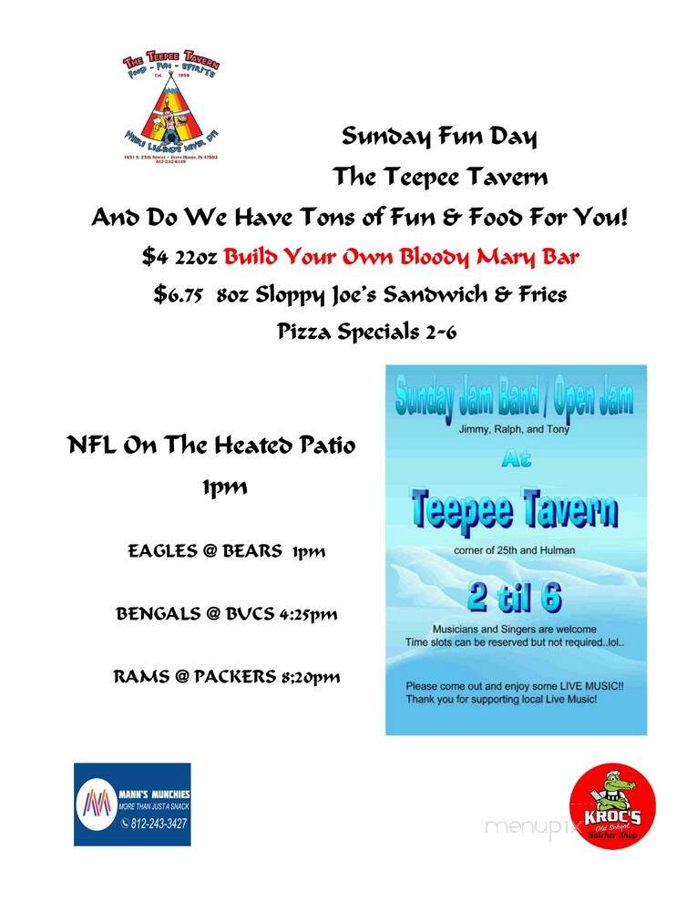 Teepee Tavern - Terre Haute, IN menu_pic