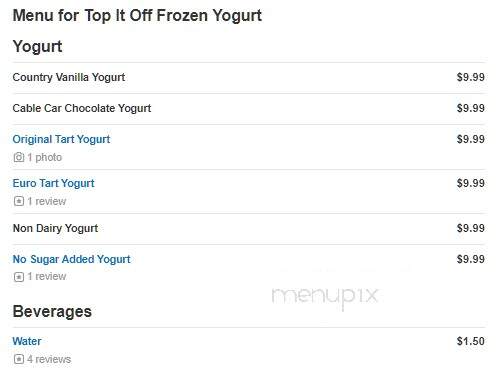 Top It Off Frozen Yogurt - Roseville, CA menu_pic