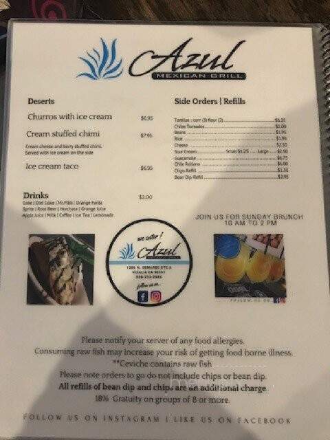 Azul Mexican Grill - Visalia, CA menu_pic