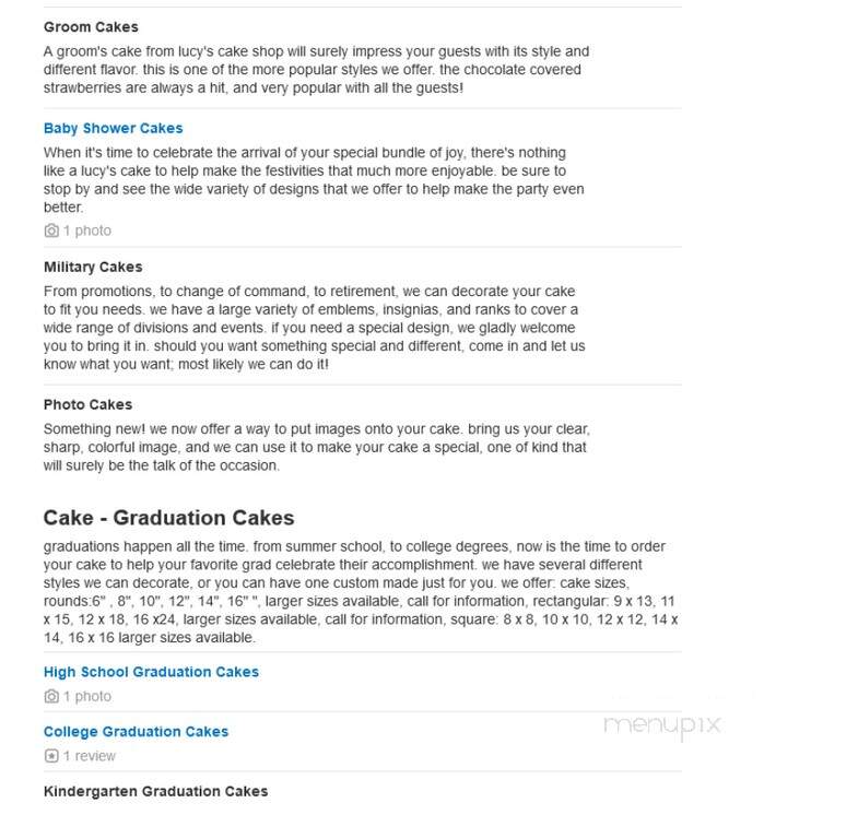 Lucy's Cake Shop - San Antonio, TX menu_pic