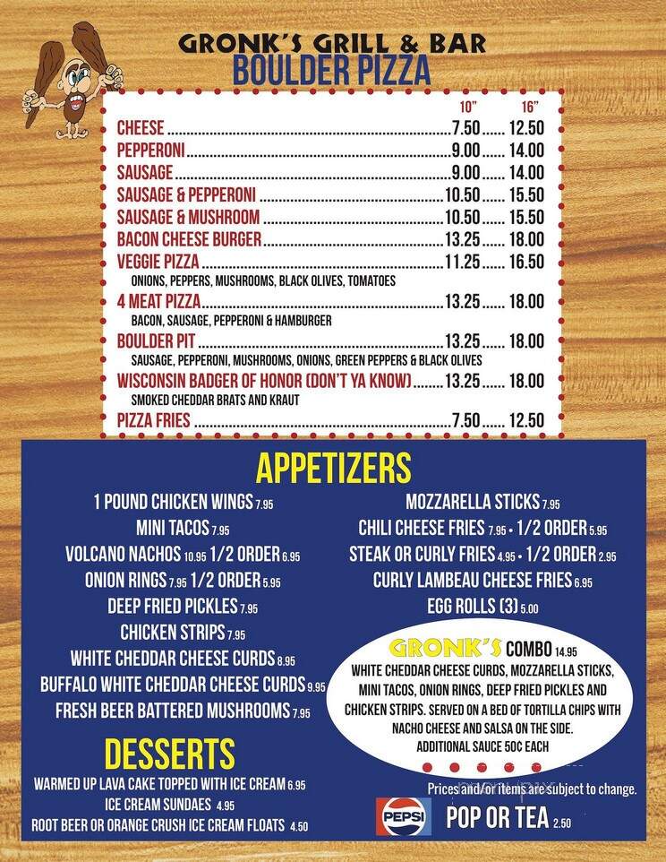 Gronks Grill & Bar - Superior, WI menu_pic