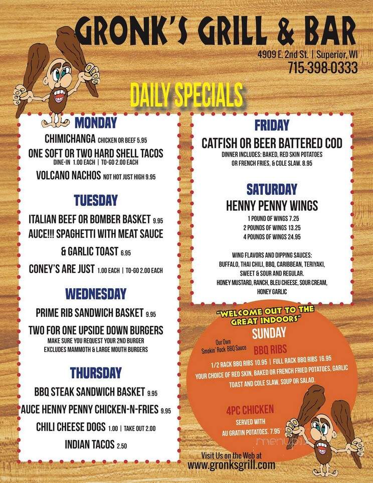 Gronks Grill & Bar - Superior, WI menu_pic