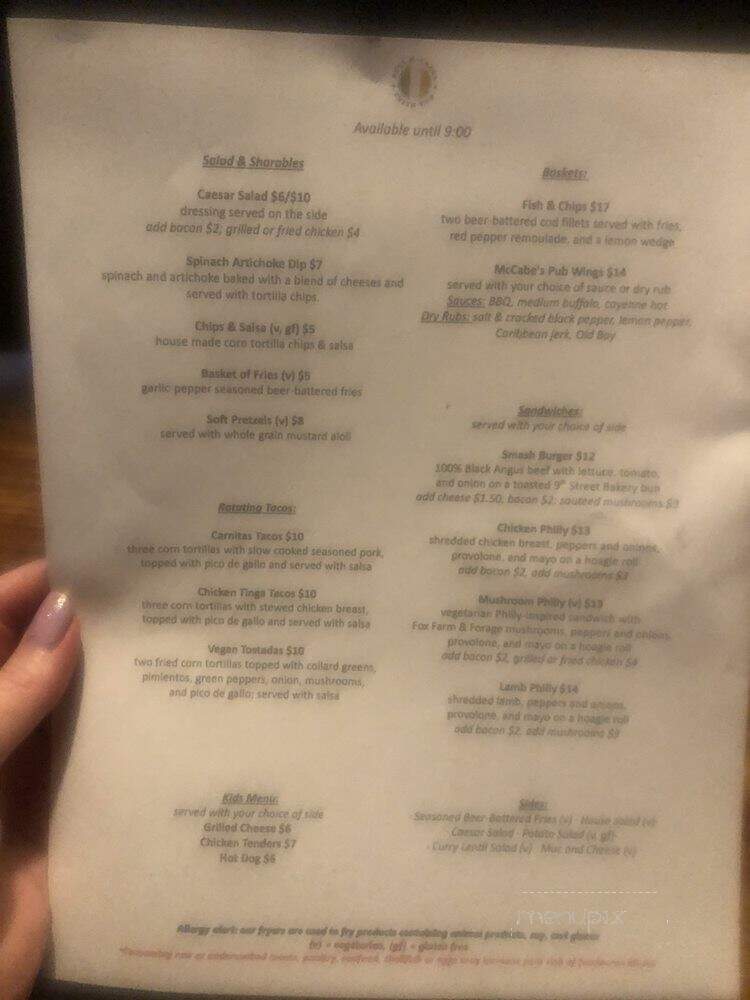 Bull McCabe's Irish Pub - Durham, NC menu_pic