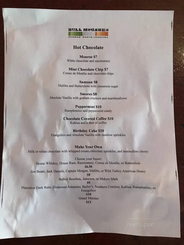 Bull McCabe's Irish Pub - Durham, NC menu_pic